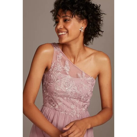 Davids Bridal Lavender One-Shoulder Embroidered Prom Bridesmaid Dress Gown - Picture 3 of 16